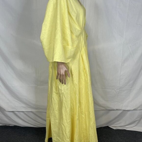 NEW FOREVER AMELIA Ruth Pleated Midi Dress Yellow Size US 20 / UK 24 | Linen - Picture 6 of 6